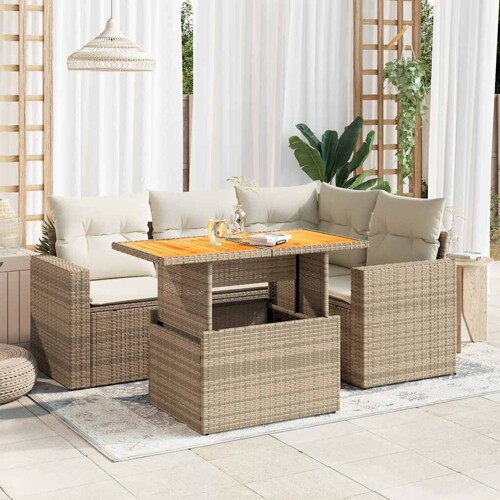 vidaXL 5-dijelni vrtni set sofa s jastucima bež od poliratana