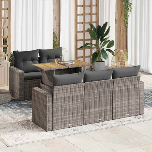 vidaXL 6-dijelni set vrtnih sofa od poliratana s jastucima sivi
