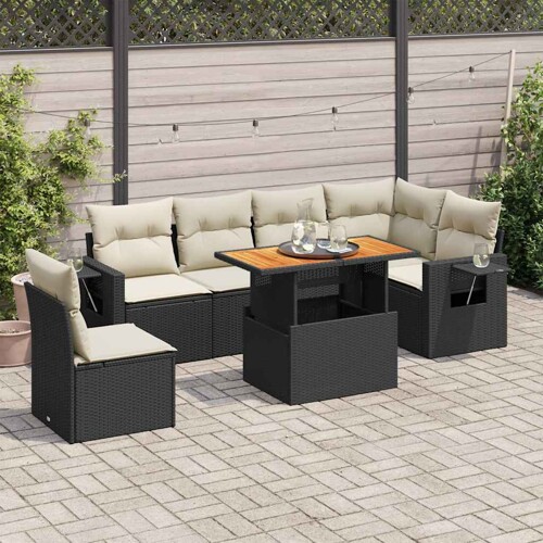 vidaXL 7-dijelni set vrtnih sofa od poliratana s jastucima crni