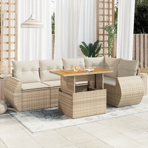 vidaXL 6-dijelni set vrtnih sofa s jastucima bež od poliratana