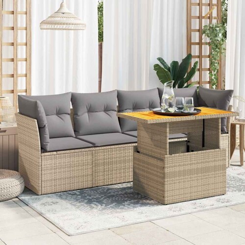 vidaXL 5-dijelni vrtni set sofa s jastucima bež od poliratana