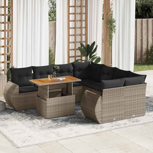 vidaXL 9-dijelni set vrtnih sofa od poliratana s jastucima sivi