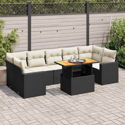 vidaXL 8-dijelni set vrtnih sofa od poliratana s jastucima crni