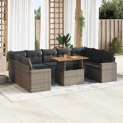 vidaXL 10-dijelni set vrtnih sofa od poliratana s jastucima sivi