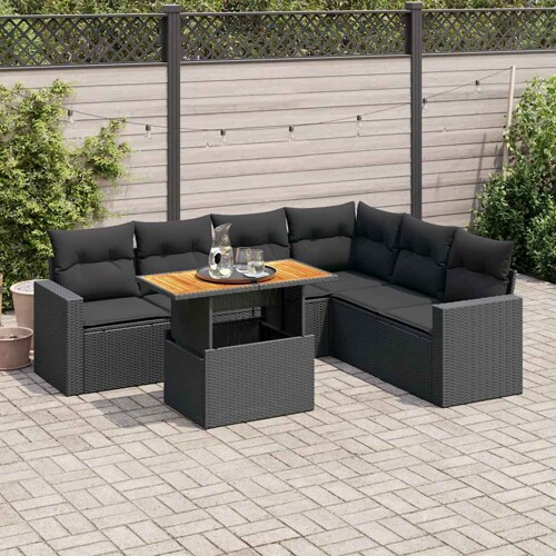vidaXL 7-dijelni set vrtnih sofa od poliratana s jastucima crni