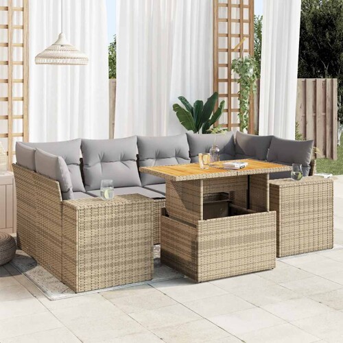 vidaXL 7-dijelni set vrtnih sofa od poliratana s jastucima bež