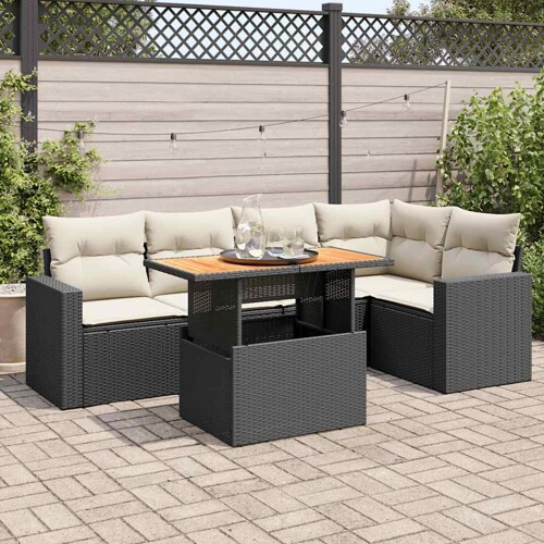 vidaXL 6-dijelni set vrtnih sofa s jastucima crni od poliratana