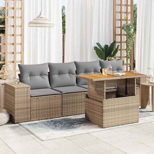 vidaXL 5-dijelni vrtni set sofa s jastucima bež od poliratana