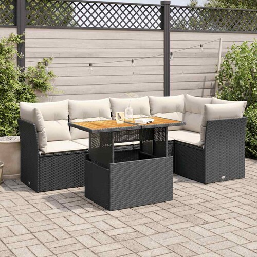 vidaXL 6-dijelni set vrtnih sofa s jastucima crni od poliratana
