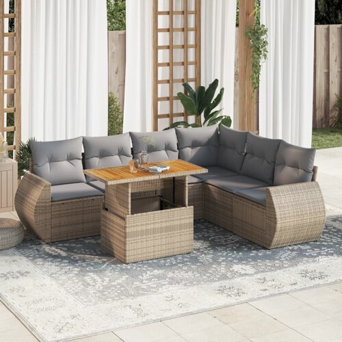 vidaXL 7-dijelni set vrtnih sofa od poliratana s jastucima bež