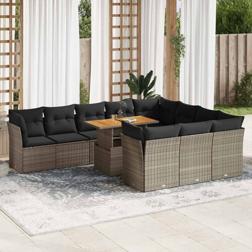 vidaXL 11-dijelni set vrtnih sofa od poliratana s jastucima sivi