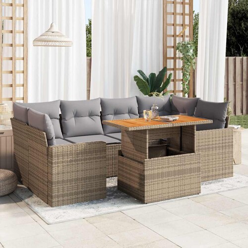 vidaXL 7-dijelni set vrtnih sofa od poliratana s jastucima bež