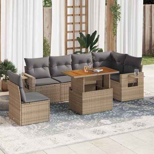 vidaXL 7-dijelni set vrtnih sofa od poliratana s jastucima bež