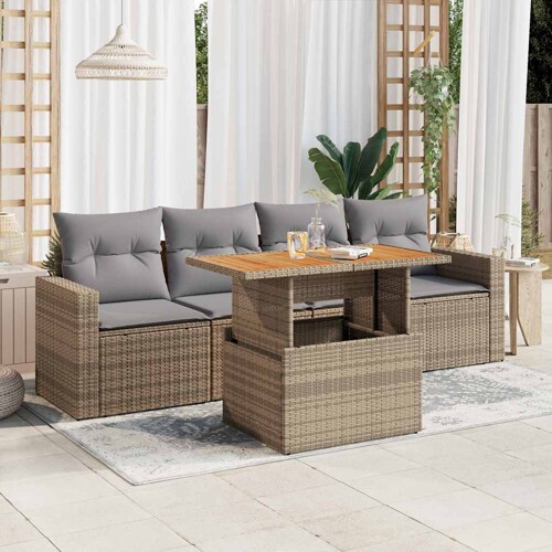 vidaXL 5-dijelni vrtni set sofa s jastucima bež od poliratana