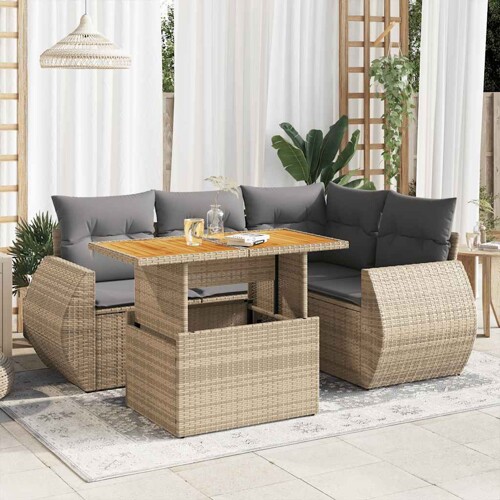 vidaXL 5-dijelni vrtni set sofa s jastucima bež od poliratana