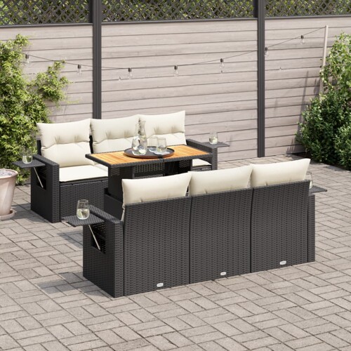 vidaXL 7-dijelni set vrtnih sofa od poliratana s jastucima crni