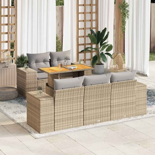 vidaXL 6-dijelni set vrtnih sofa s jastucima bež od poliratana