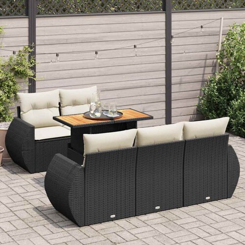 vidaXL 6-dijelni set vrtnih sofa s jastucima crni od poliratana