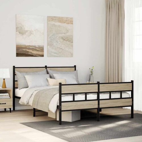 vidaXL Metalni okvir kreveta bez madraca boja hrasta sonome 140x190 cm