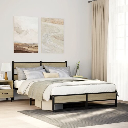 vidaXL Metalni okvir kreveta bez madraca boja hrasta sonome 140x190 cm