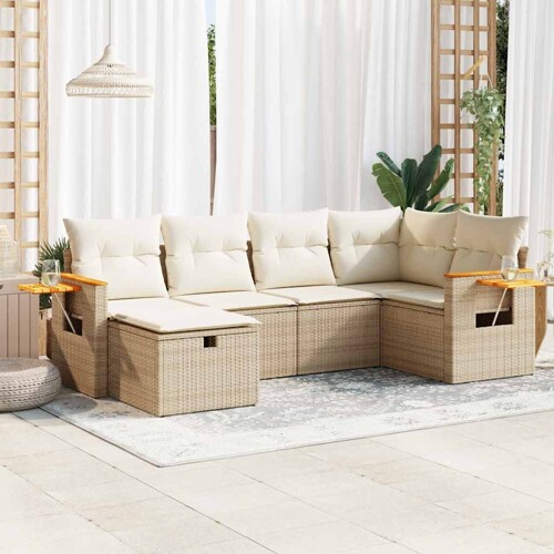vidaXL 6-dijelni set vrtnih sofa s jastucima bež od poliratana