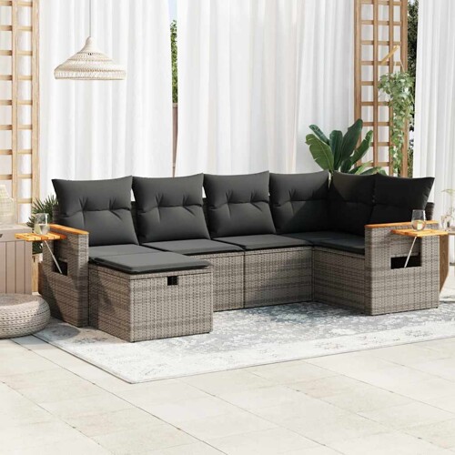 vidaXL 6-dijelni set vrtnih sofa od poliratana s jastucima sivi