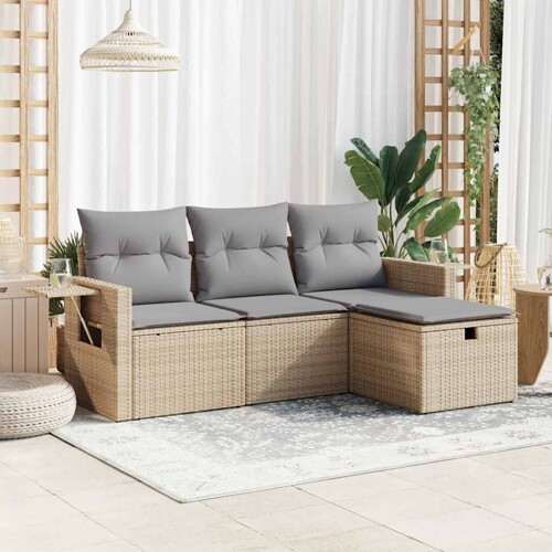 vidaXL 4-dijelni set vrtnih sofa s jastucima bež od poliratana