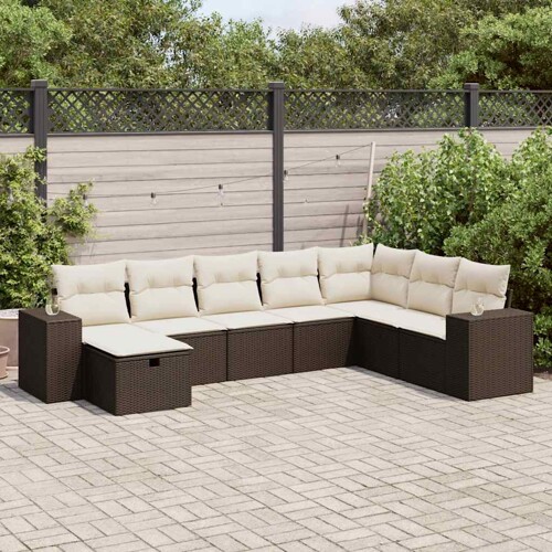 vidaXL 8-dijelni set vrtnih sofa s jastucima smeđi od poliratana