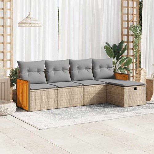vidaXL 5-dijelni vrtni set sofa s jastucima bež od poliratana