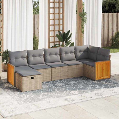 vidaXL 7-dijelni set vrtnih sofa od poliratana s jastucima bež