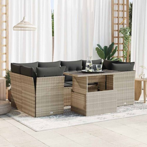 vidaXL 7-dijelni set vrtnih sofa svjetlosivi od poliratana