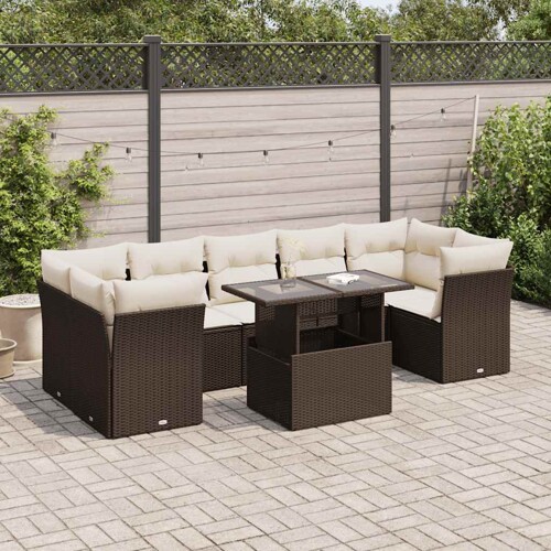 vidaXL 8-dijelni set vrtnih sofa s jastucima smeđi od poliratana