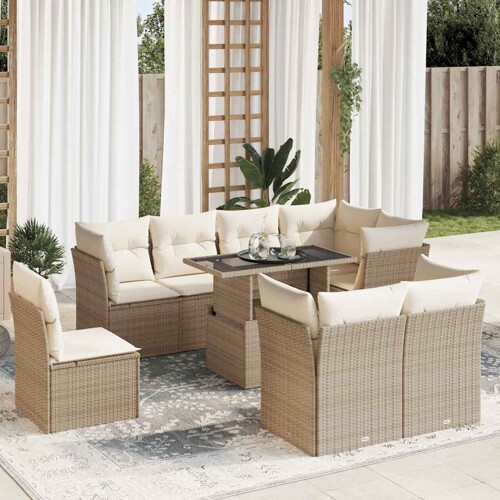 vidaXL 9-dijelni set vrtnih sofa s jastucima bež od poliratana