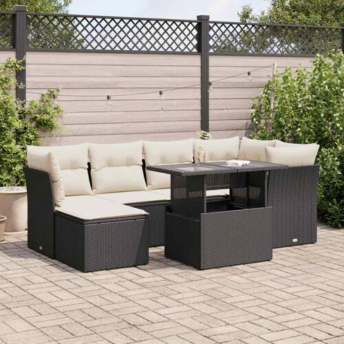vidaXL 7-dijelni set vrtnih sofa od poliratana s jastucima crni