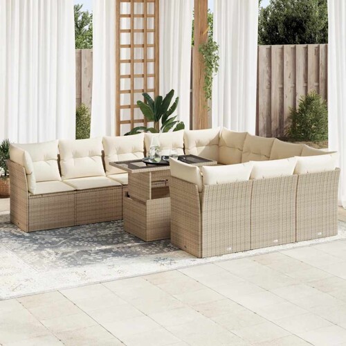 vidaXL 11-dijelni set vrtnih sofa od poliratana s jastucima bež