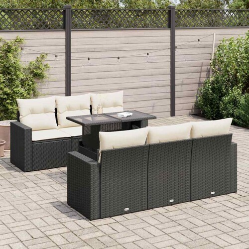 vidaXL 7-dijelni set vrtnih sofa od poliratana s jastucima crni