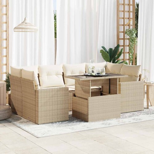 vidaXL 7-dijelni set vrtnih sofa od poliratana s jastucima bež