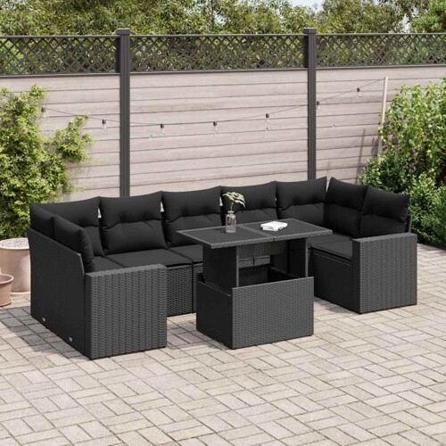 vidaXL 8-dijelni set vrtnih sofa od poliratana s jastucima crni