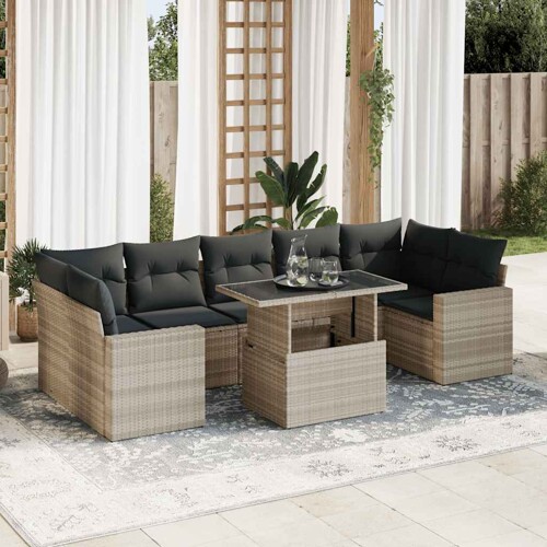 vidaXL 8-dijelni set vrtnih sofa od poliratana s jastucima svjetlosivi