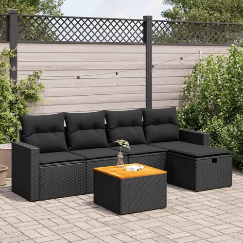 vidaXL 6-dijelni set vrtnih sofa s jastucima crni od poliratana