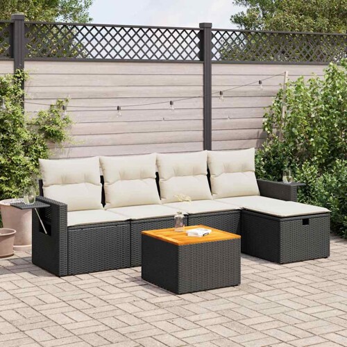 vidaXL 6-dijelni set vrtnih sofa s jastucima crni od poliratana