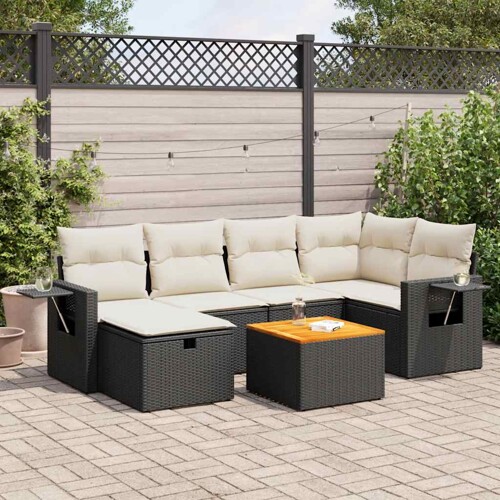 vidaXL 7-dijelni set vrtnih sofa od poliratana s jastucima crni