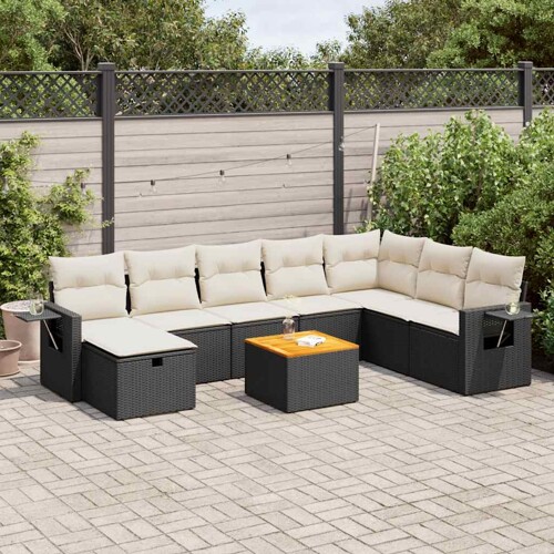 vidaXL 9-dijelni set vrtnih sofa s jastucima crni od poliratana