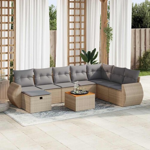 vidaXL 9-dijelni set vrtnih sofa s jastucima bež od poliratana
