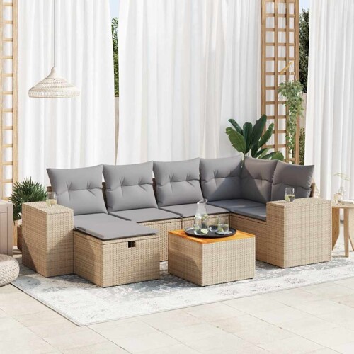 vidaXL 7-dijelni set vrtnih sofa od poliratana s jastucima bež