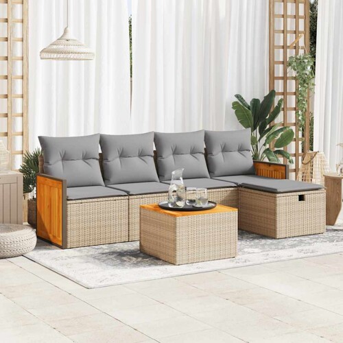 vidaXL 6-dijelni set vrtnih sofa s jastucima bež od poliratana