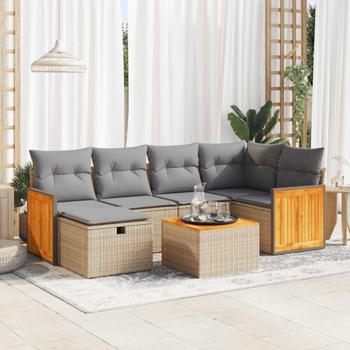 vidaXL 7-dijelni set vrtnih sofa od poliratana s jastucima bež