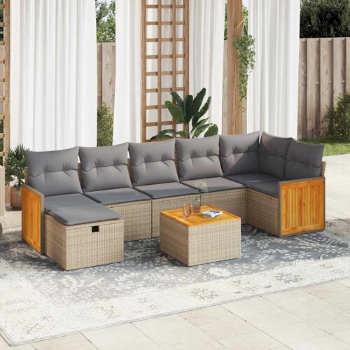 vidaXL 8-dijelni set vrtnih sofa od poliratana s jastucima bež