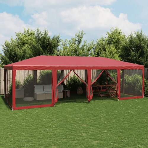 vidaXL Šator za zabave s 12 mrežastih bočnih zidova crveni 8x4 m HDPE