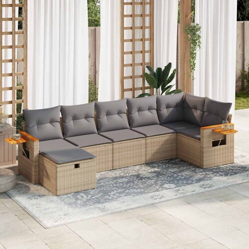 vidaXL 7-dijelni set vrtnih sofa od poliratana s jastucima bež